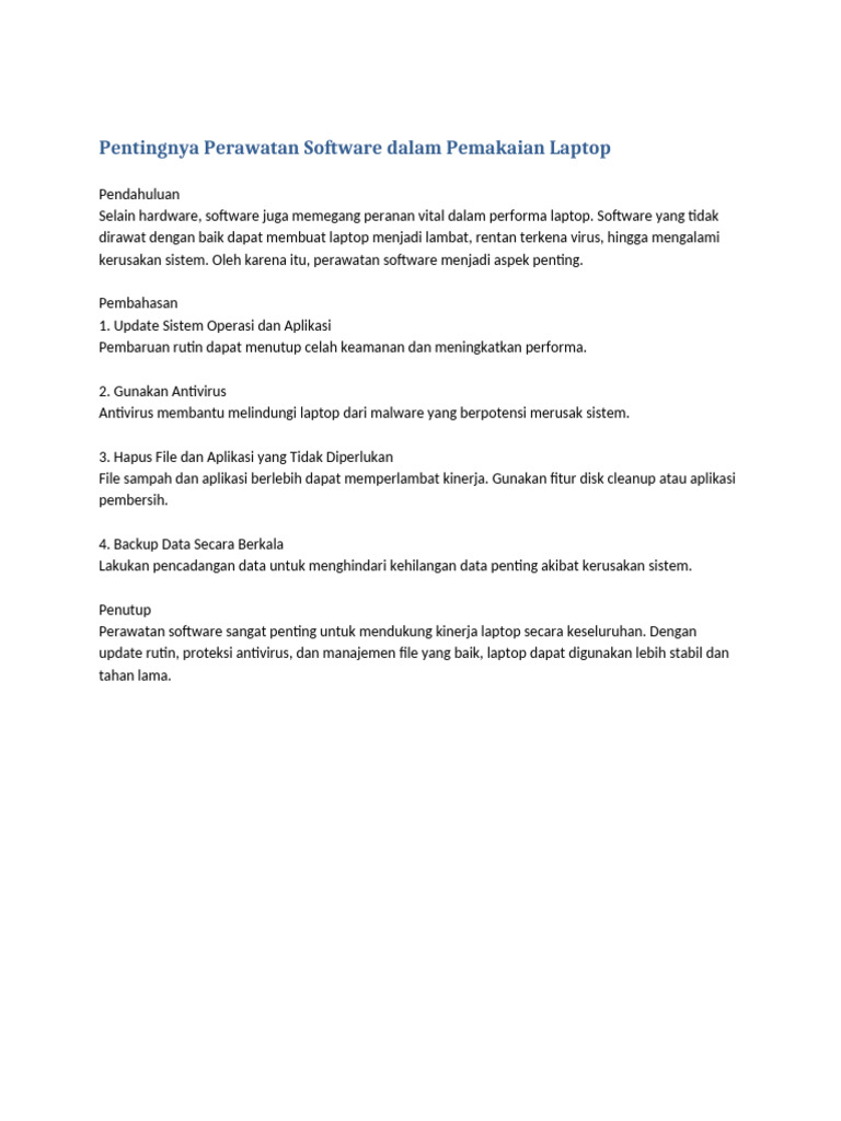 Pentingnya Perawatan Software Dalam Pemakaian Laptop | PDF