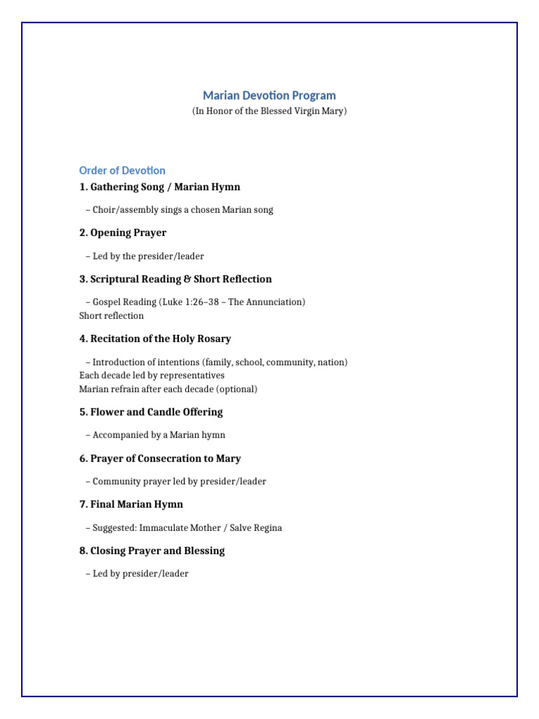 Marian Devotion Program Outline | PDF