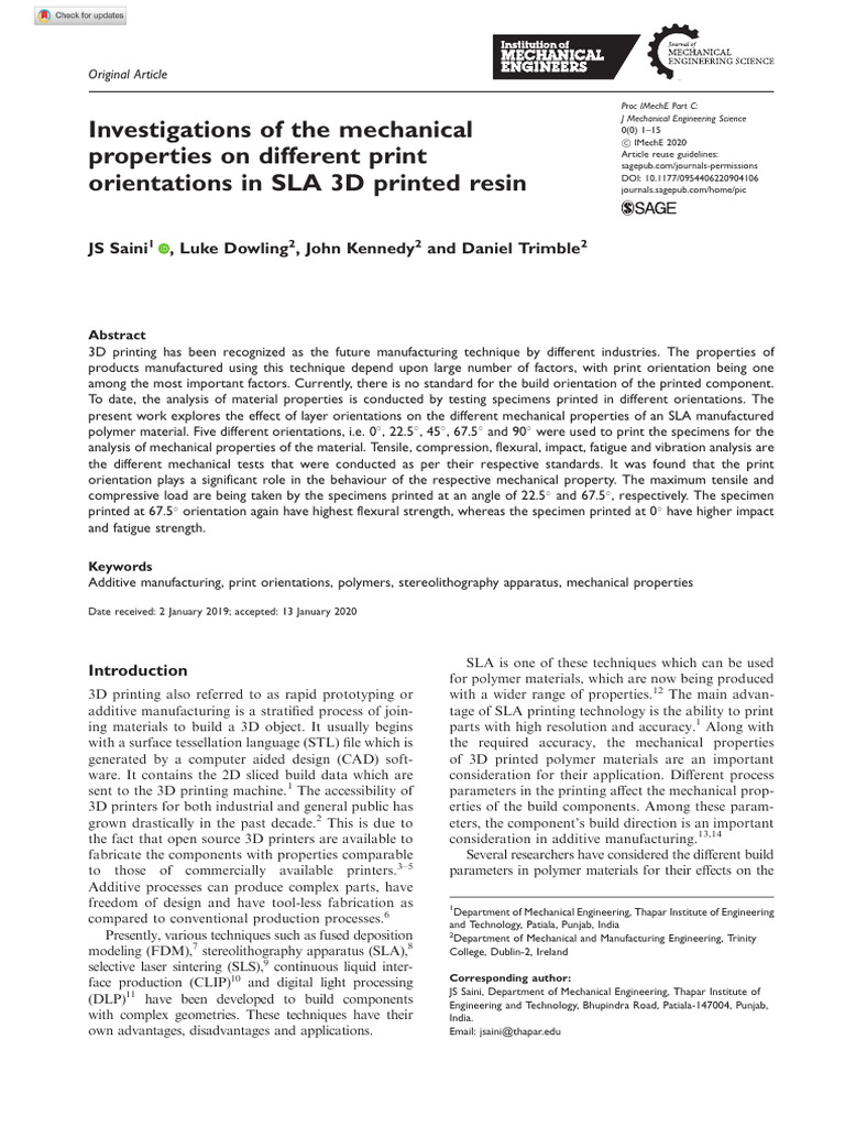Mechanical Properties of SLA 3D Prints | PDF | Fracture | Strength Of ...