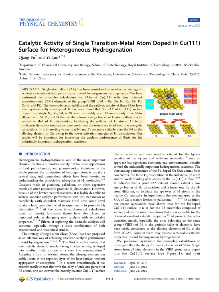Fu Luo 2013 Catalytic Activity of Single Transition Metal Atom Doped in ...