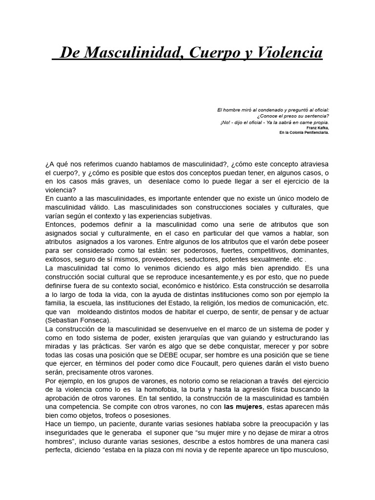 De Masculinidad, Cuerpo y Violencia - Victor Godoy | PDF | Masculinidad ...