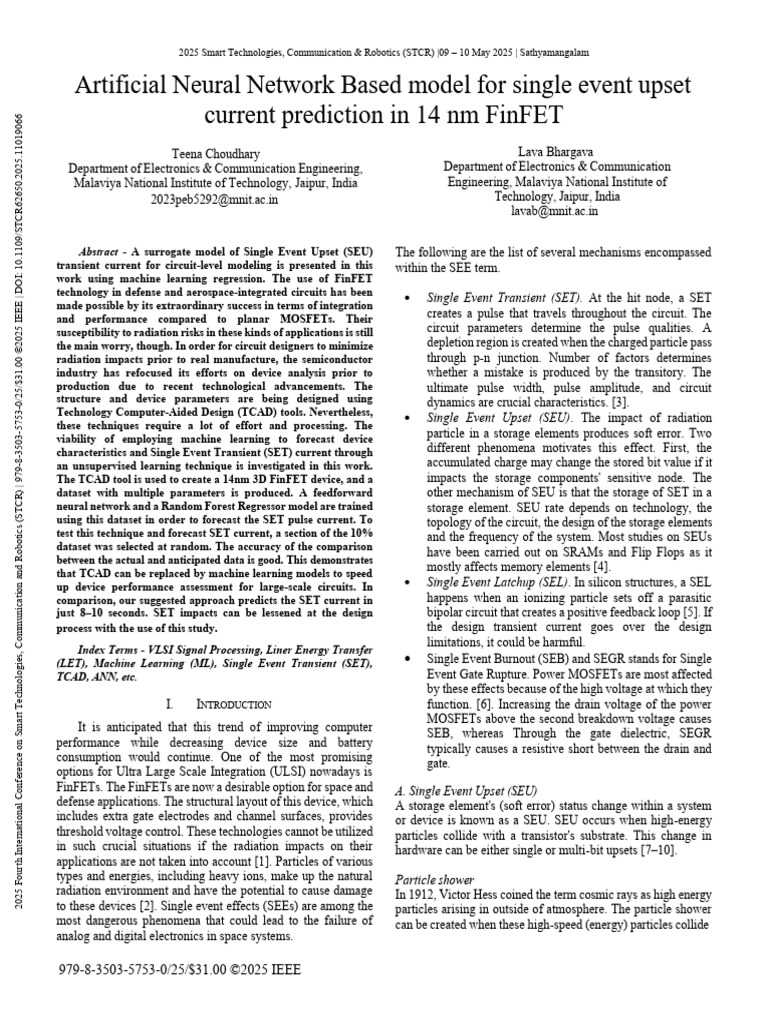Artificial Neural Network Based Model For Single Event Upset Current ...