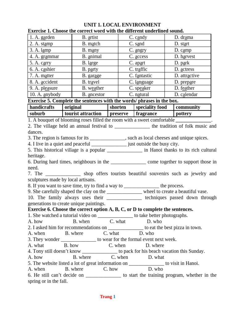 Local Environment Vocabulary Exercises | PDF | Waste | Beef
