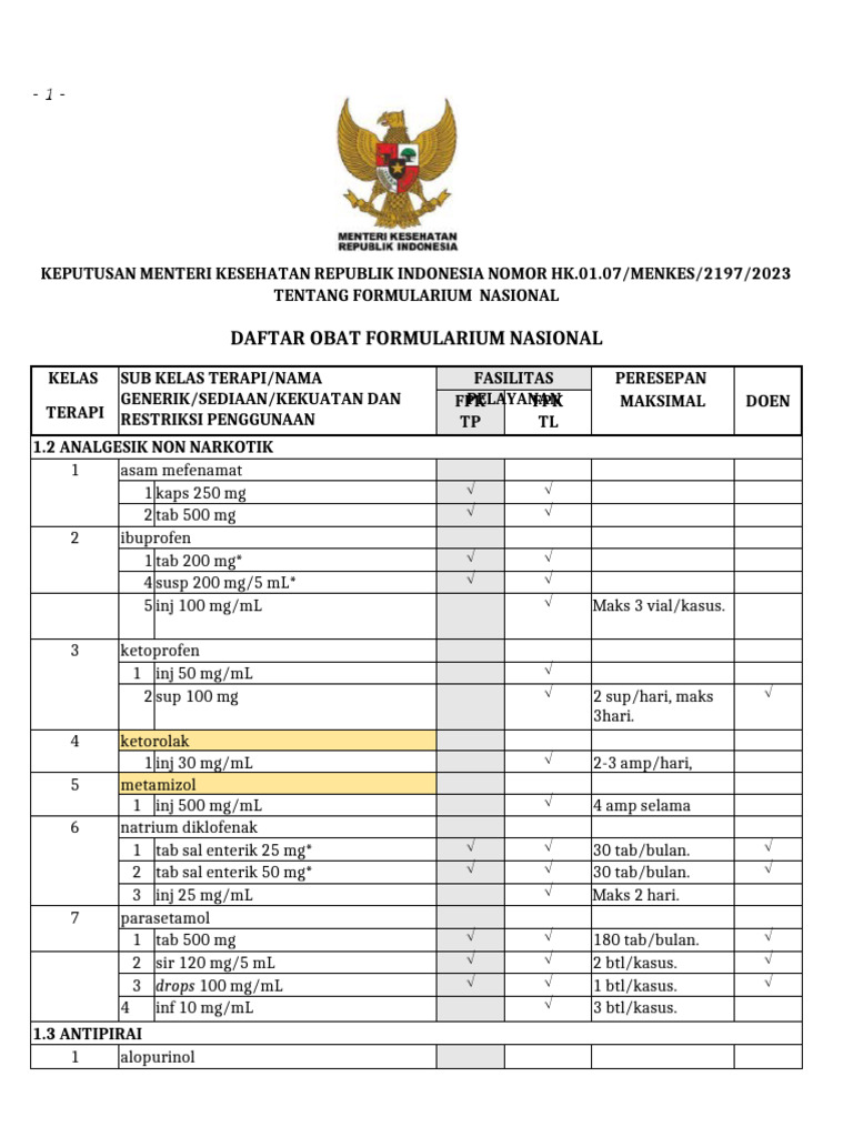 Formularium Nasional Obat 2023 | PDF