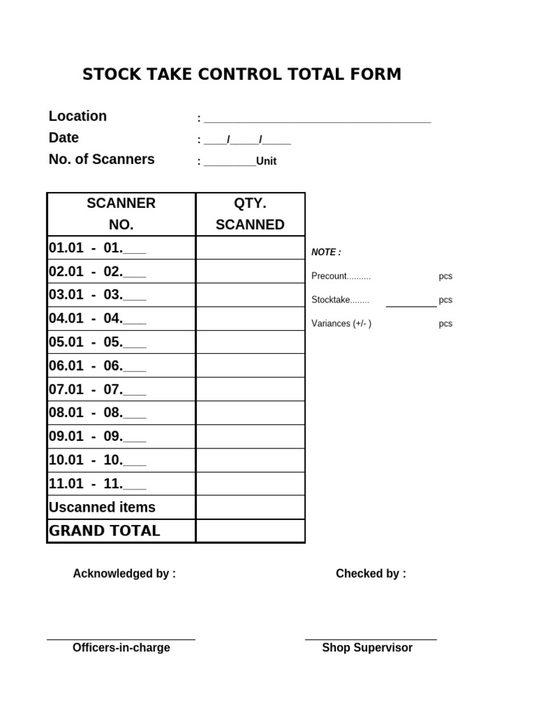 Stock Take Control Form Template | PDF