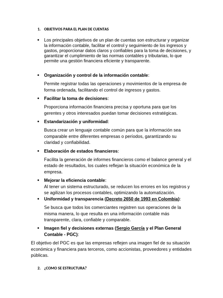Objetivos y Estructura del Plan de Cuentas | PDF | Contabilidad ...