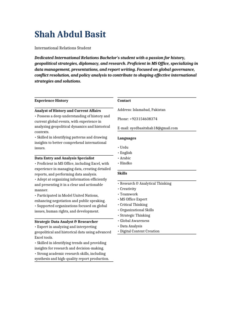 International Relations Student Profile | PDF | Data | Data Analysis