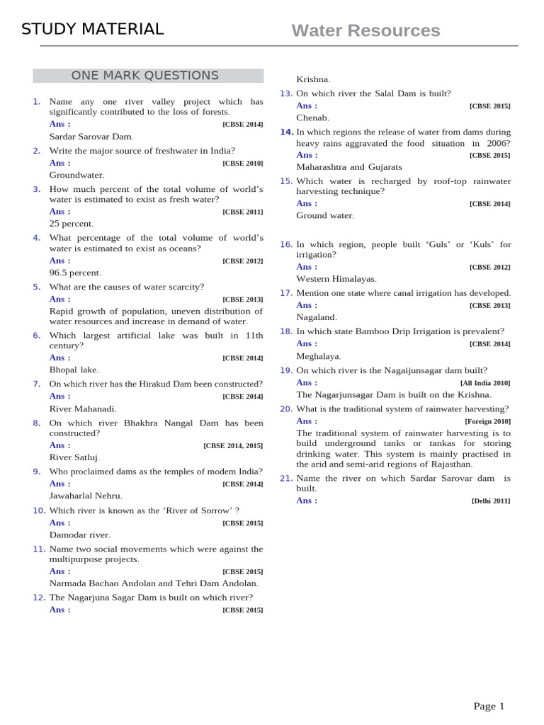 Study Material - Water Resources | PDF | Water | Irrigation