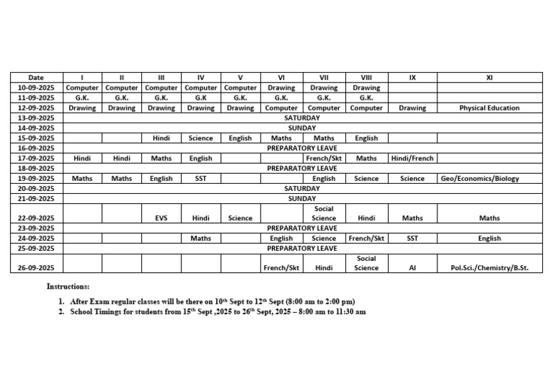 Half-Yearly Exam Date Sheet 2025-26 | PDF | Science