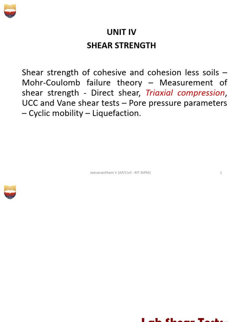 Shear Strength Testing in Soils | PDF | Soil | Solid Mechanics