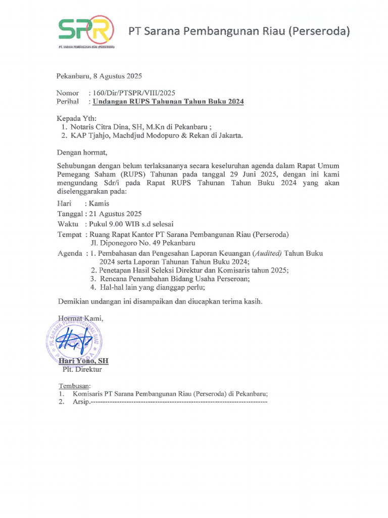 Undangan RUPS Tahunan Tahun Buku 2024 | PDF