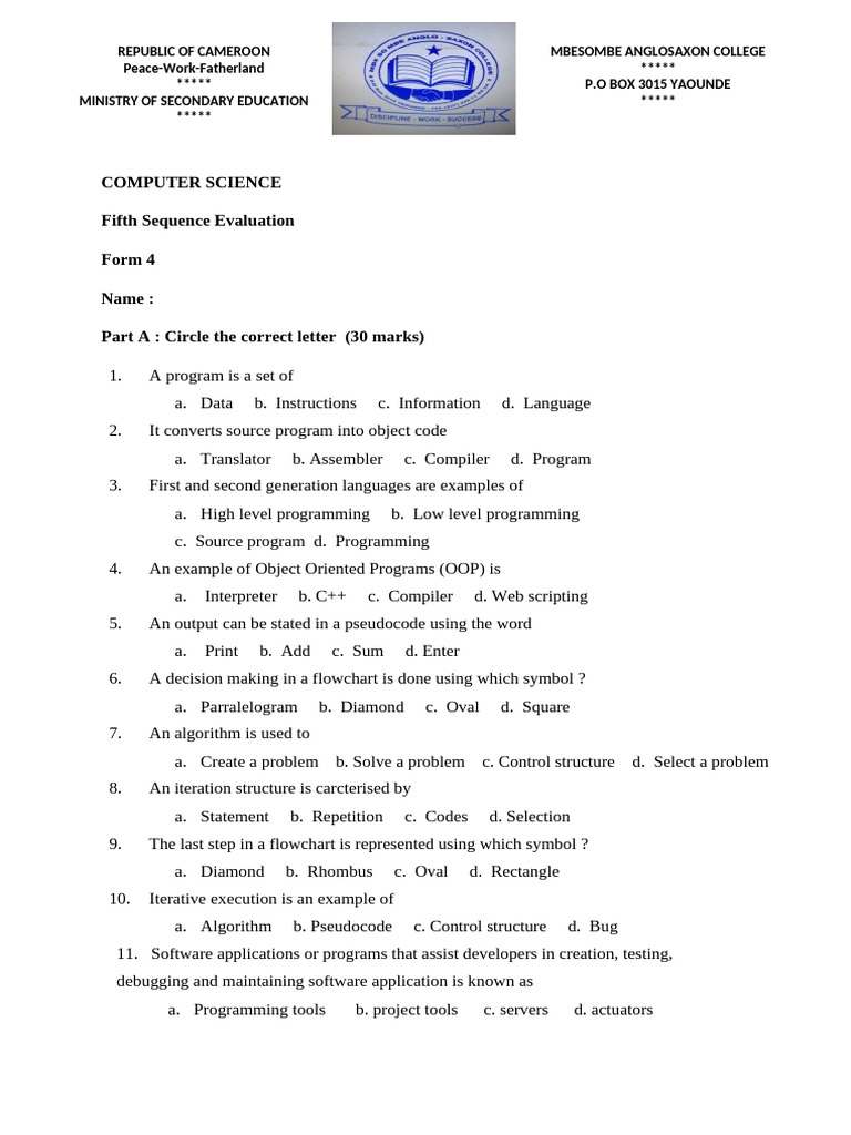 Computer Science Evaluation Form 4 | PDF | Integrated Development ...