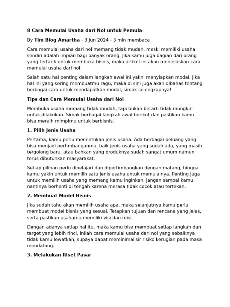 8 Langkah Memulai Usaha dari Nol | PDF