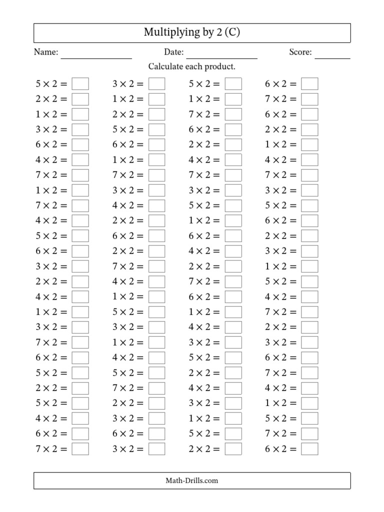 Multiplication by 2 Worksheet | PDF