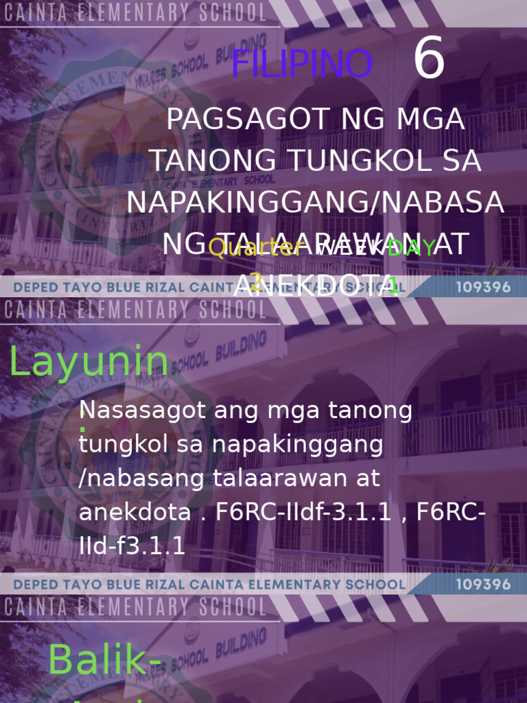 Filipino 6 q2 - Week 1 Day 1 | PDF