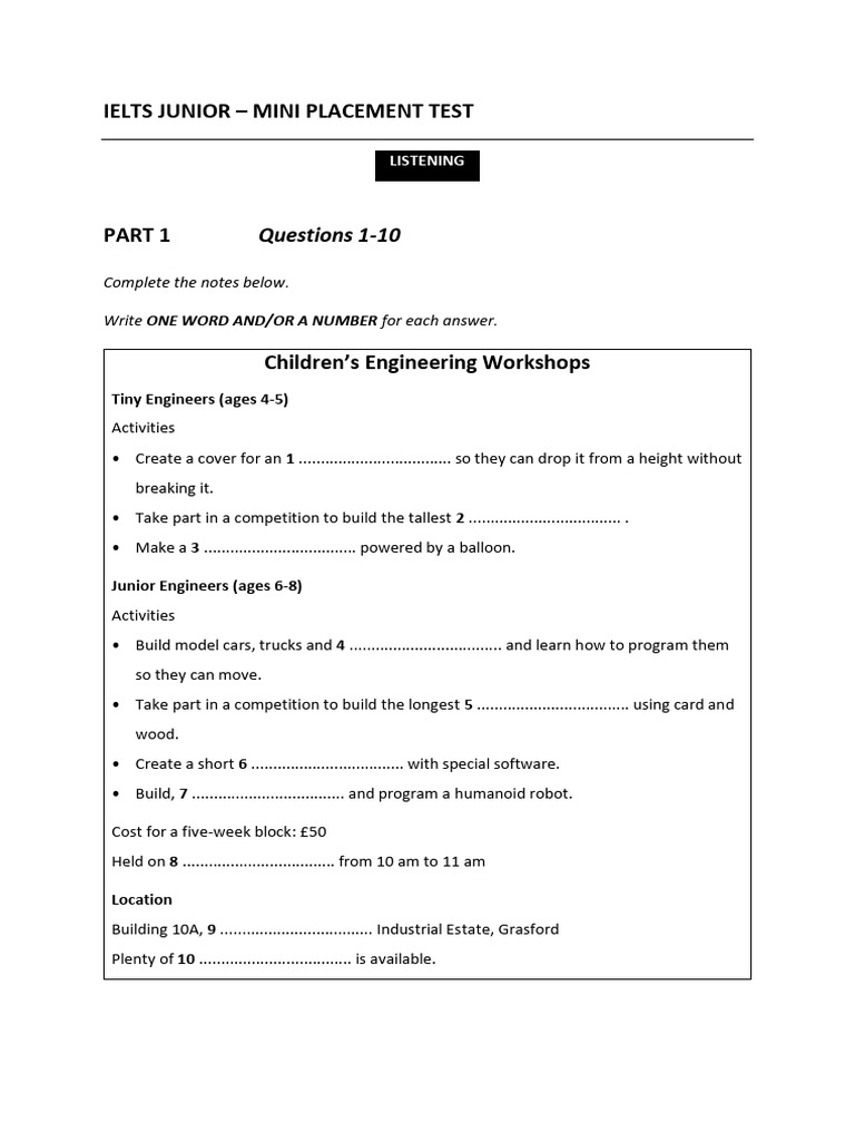 IELTS Junior Mini Placement Test | PDF | Polar Bear | Bears