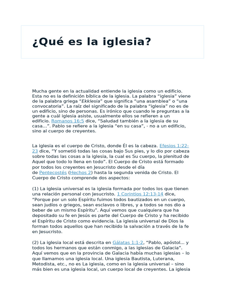 ¿Qué es la iglesia según la Biblia? | PDF | Iglesia cristiana | Cristo ...