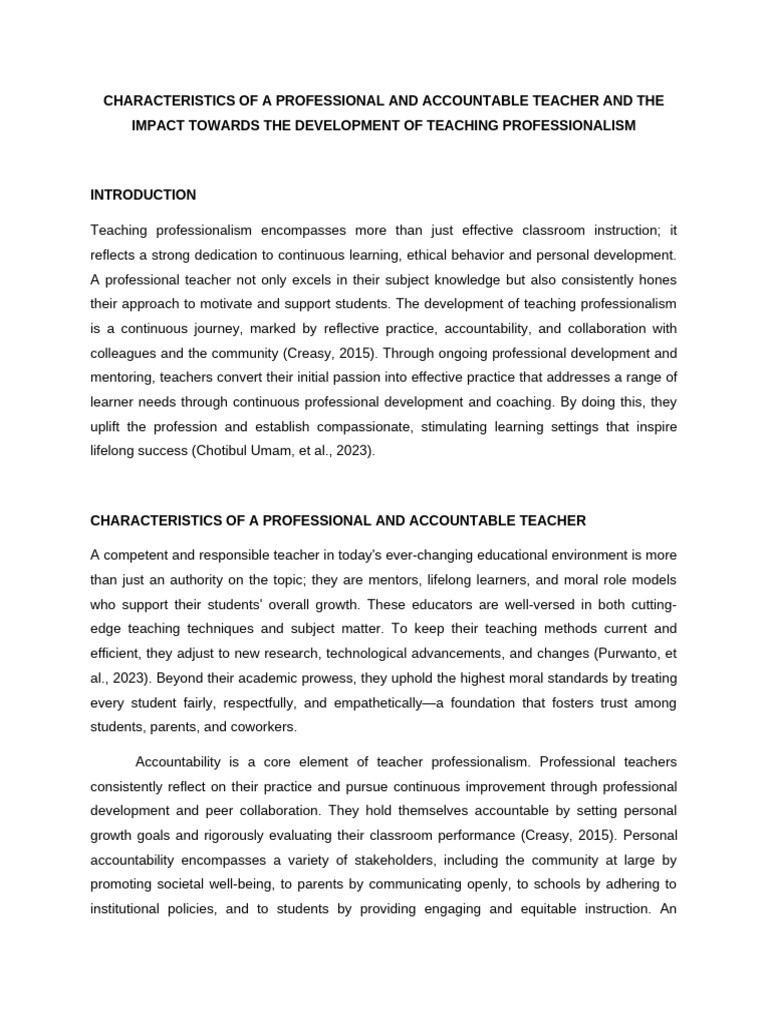 Professionalism and Accountability in Teaching | PDF | Teachers | Learning