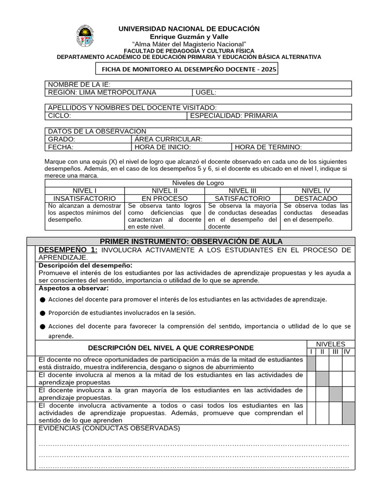 Evaluación del Desempeño Docente 2025 | PDF | Evaluación | Aprendizaje