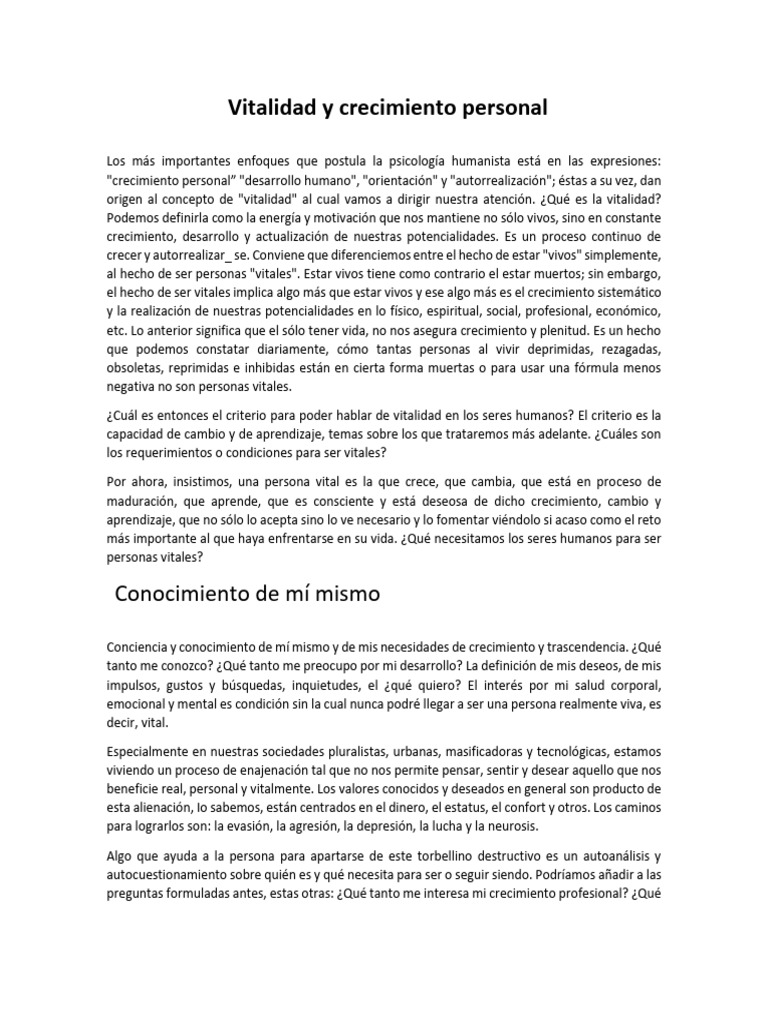 Vitalidad: Clave para el Crecimiento Personal | PDF | Aprendizaje ...