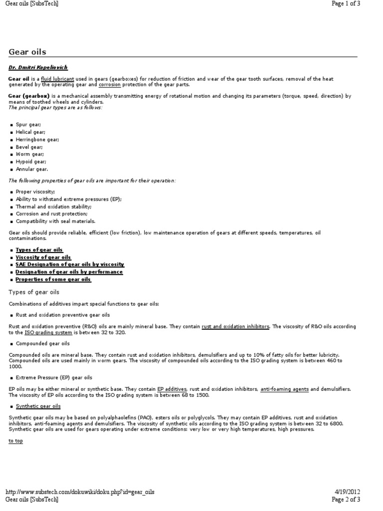 An InDepth Look at Gear Oils Types, Viscosity Grading Systems, Properties, and Applications