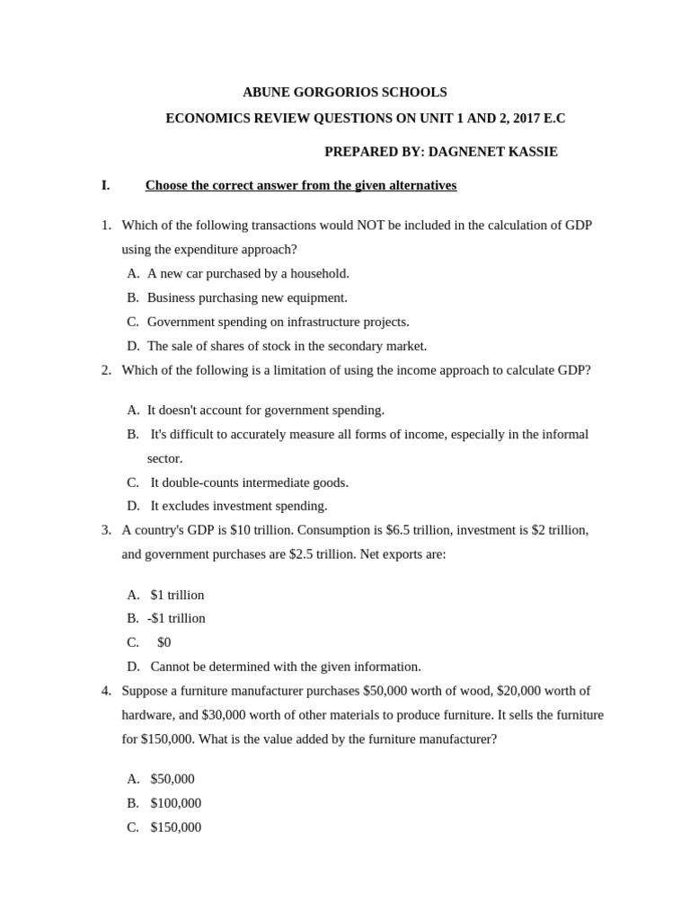 Economics Review Questions 2017 E.C. | PDF | Inflation | Aggregate Demand