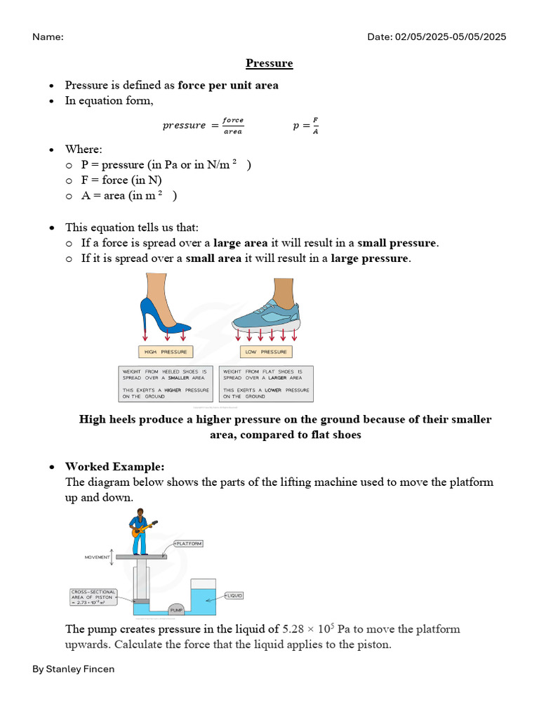 Understanding Pressure: Concepts and Calculations | PDF | Pressure ...