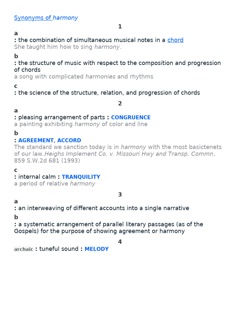 Synonyms and Meanings of Harmony | PDF