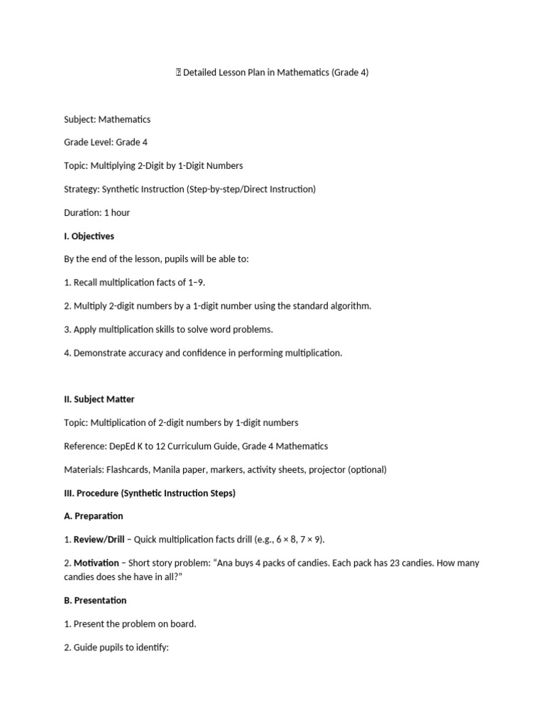 Grade 4 Math: 2-Digit Multiplication Lesson | PDF