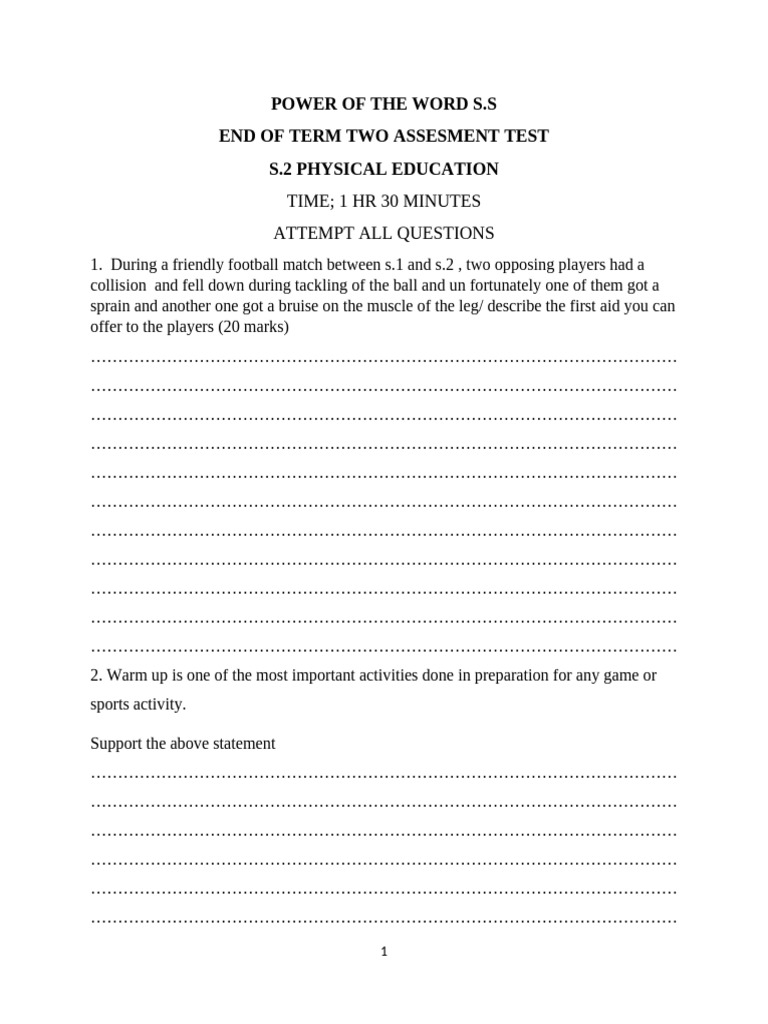 Pow s.2 Pe End of Term Two 2024 | PDF