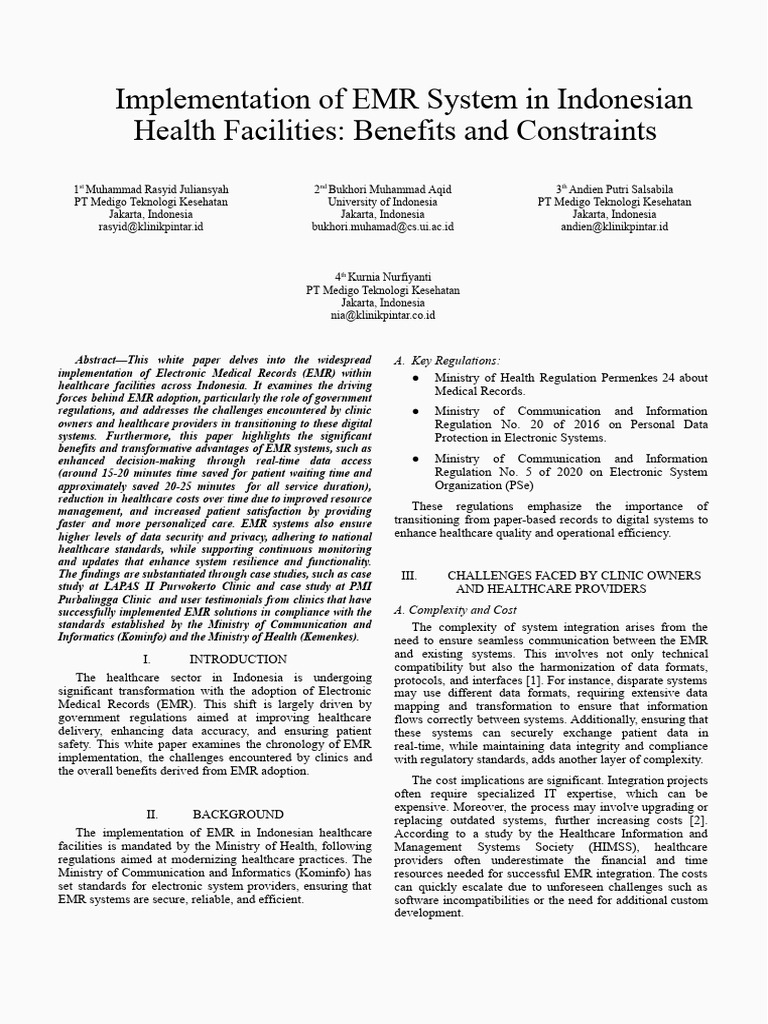 EMR System Implementation in Indonesia | PDF | Electronic Health Record ...