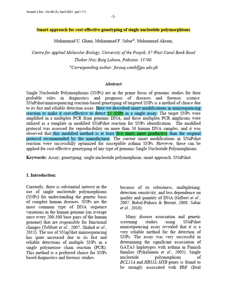 Smart Approach For Cost-Effective Genotyping of Single Nucleotide ...