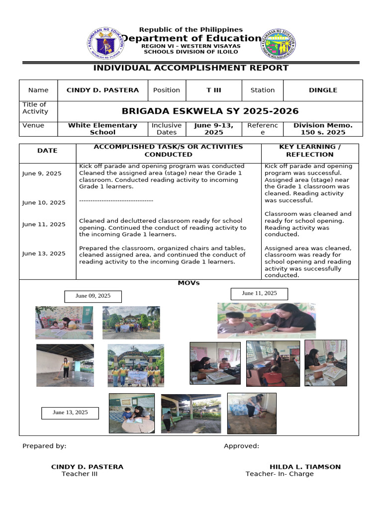 Brigada Eskwela 2025-2026 Report | PDF | Classroom | Human Communication