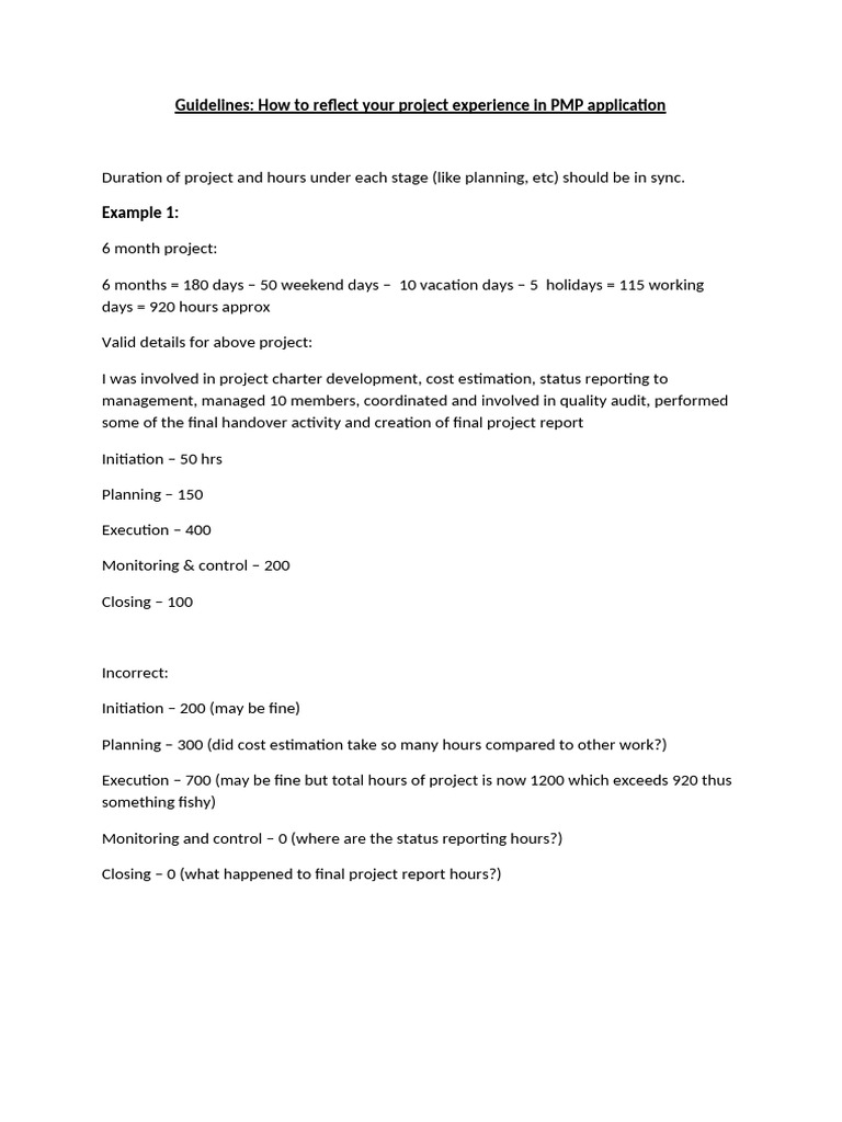 PMP Application Project Experience Guide | PDF