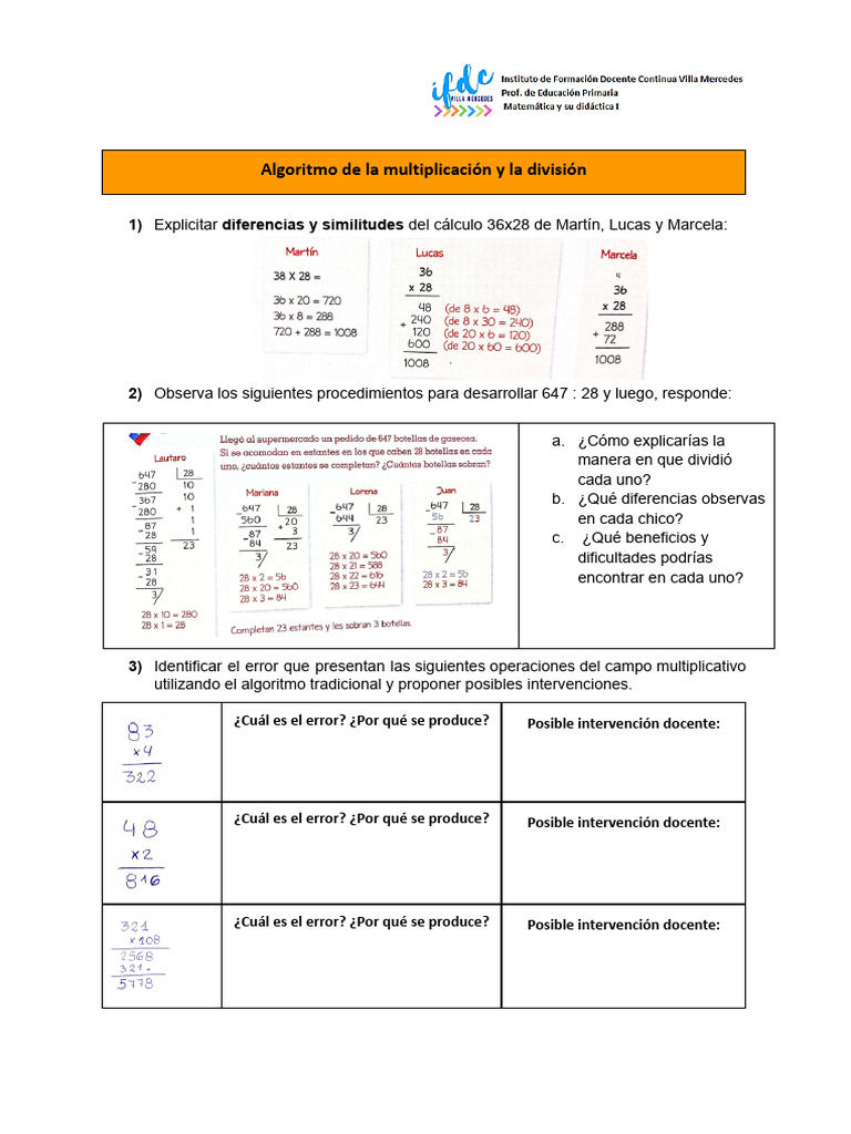 Algoritmos de Multiplicación y División | PDF