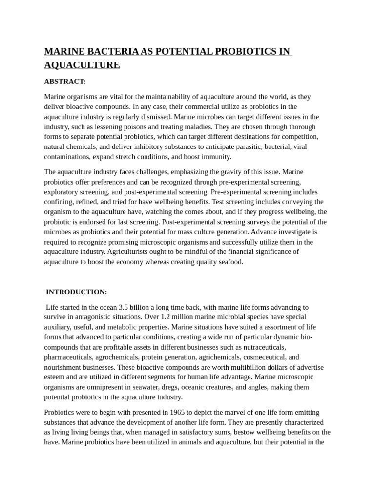 Marine Probiotics for Sustainable Aquaculture | PDF | Probiotic ...