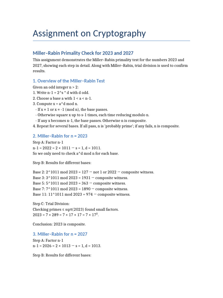 Miller Rabin Assignment | PDF