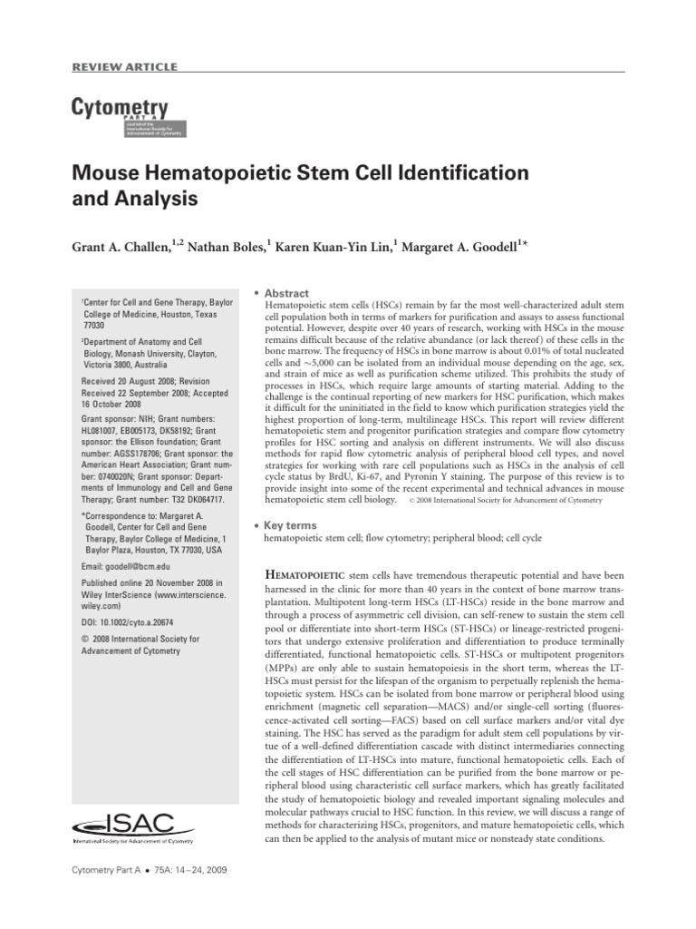 Mouse Hematopoietic Stem Cell Techniques | PDF | Hematopoietic Stem ...