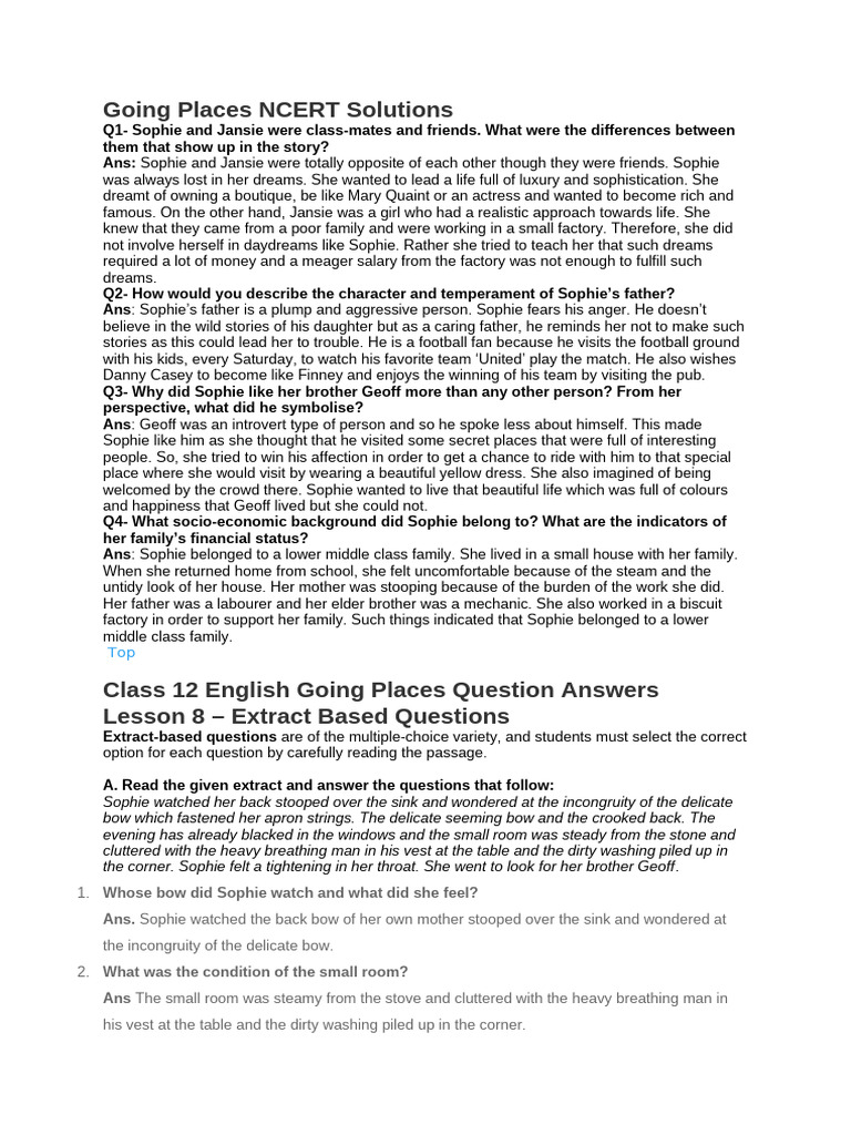 Going Places Class 12 Solutions | PDF