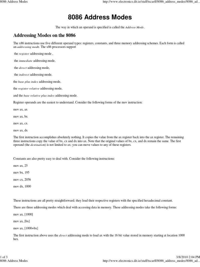 8086 Addressing Modes Explained | PDF | Instruction Set | Computer ...