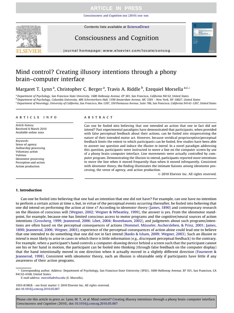 Illusory Intentions via Brain-Computer Interface | PDF | Perception ...