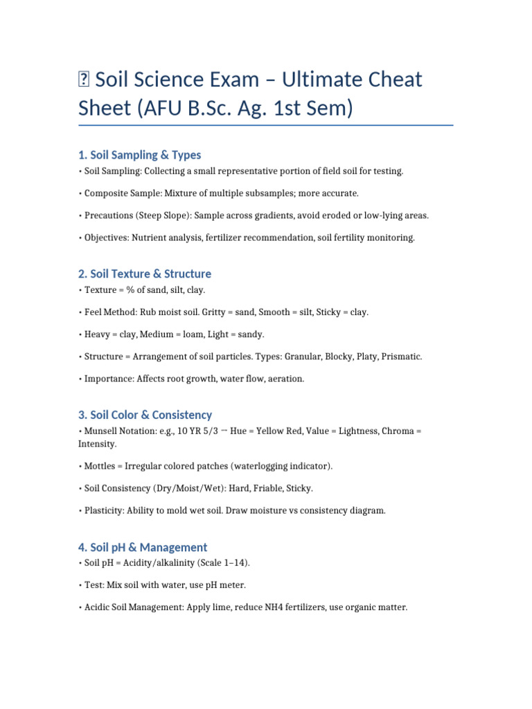 Soil Science Exam Cheat Sheet | PDF