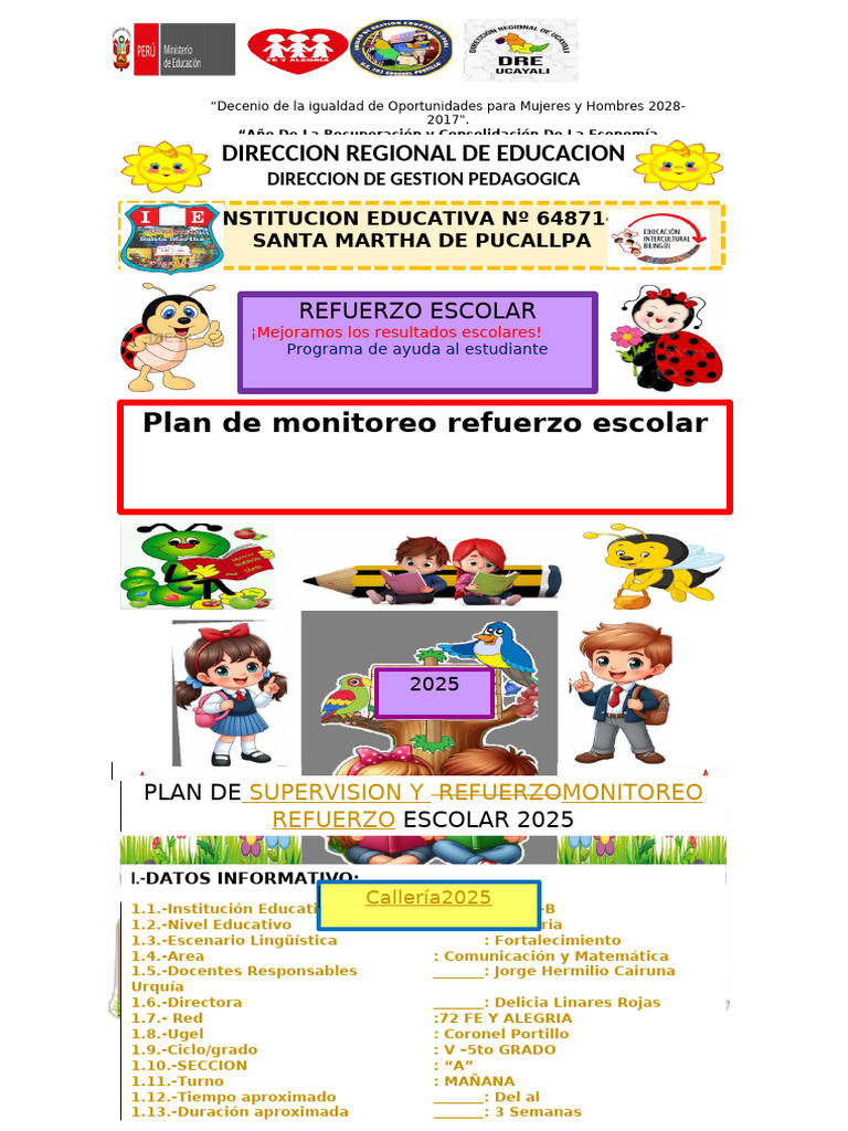 Plan de Refuerzo Escolar 2025 Pucallpa | PDF | Enseñando | Evaluación