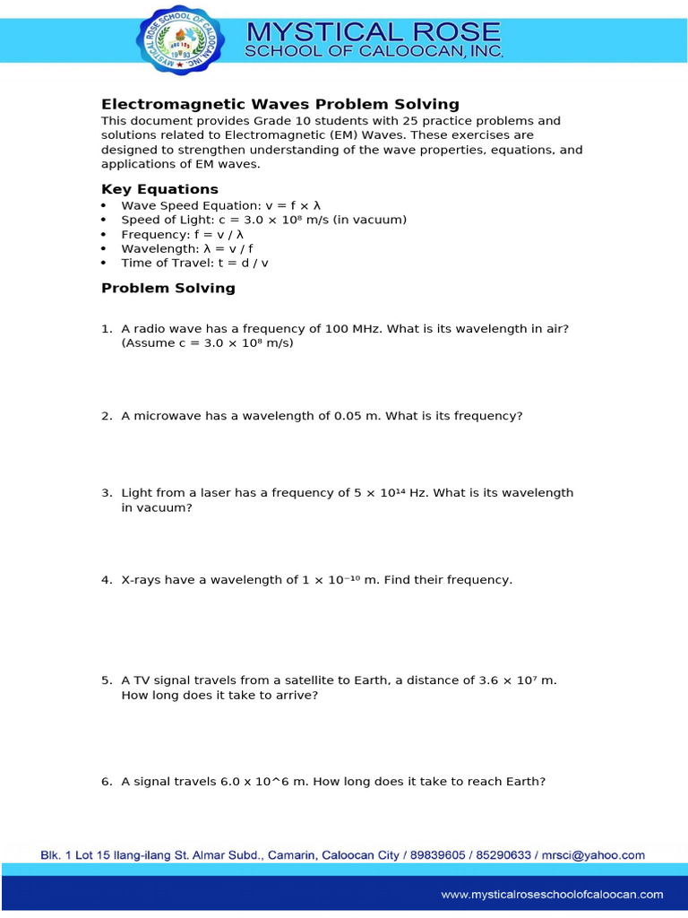 EM Waves Practice Problems for Students | PDF