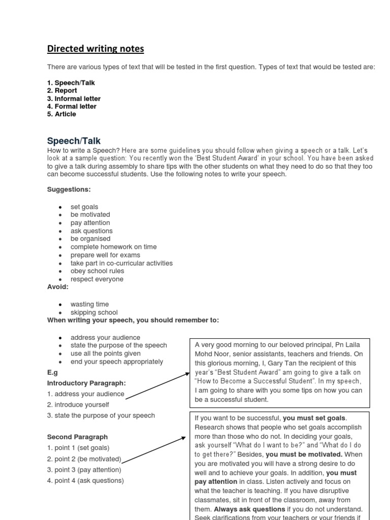 Directed Writing Notes Pdf Homework Test Assessment