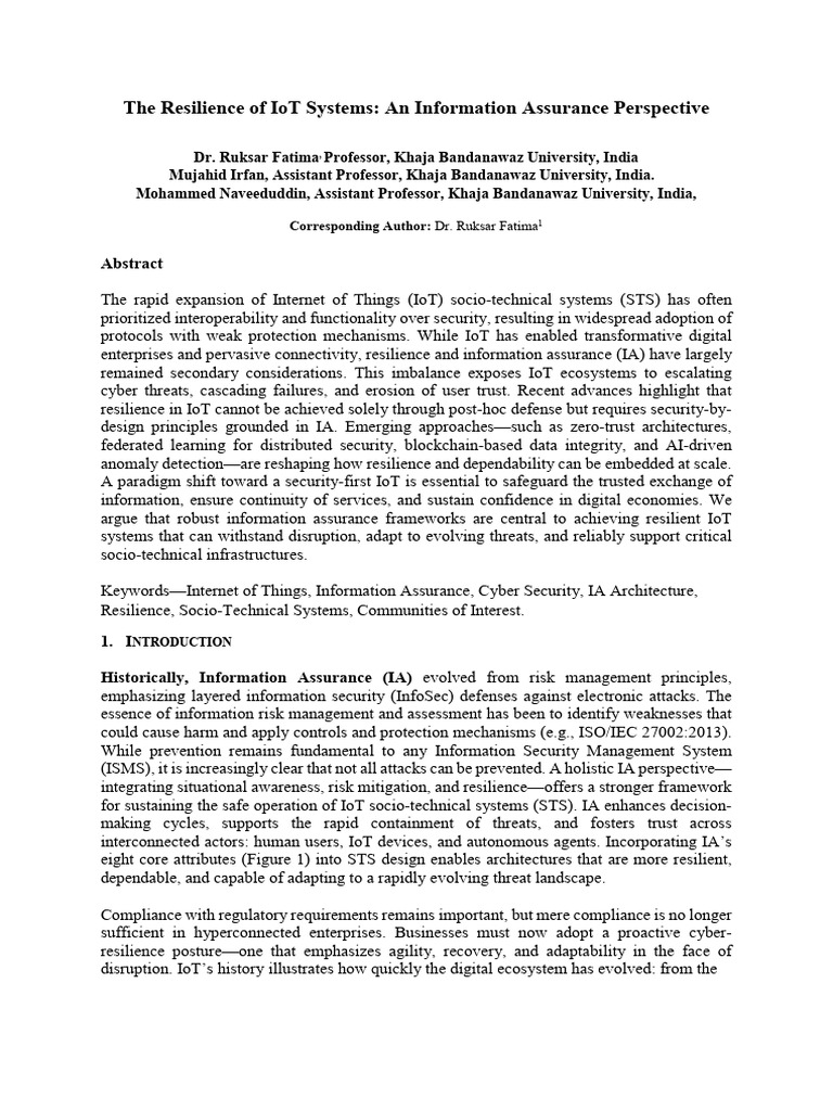 The Resilience of IoT Systems: An Information Assurance Perspective ...