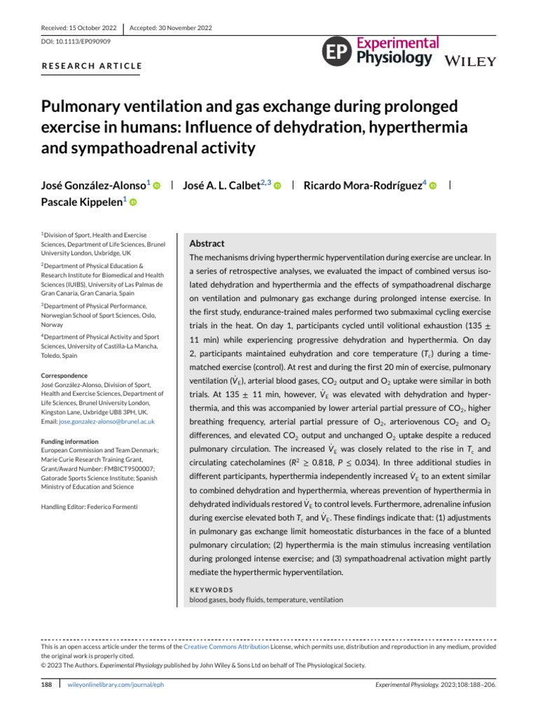 Ventilation and Gas Exchange in Heat Exercise | PDF | Breathing ...