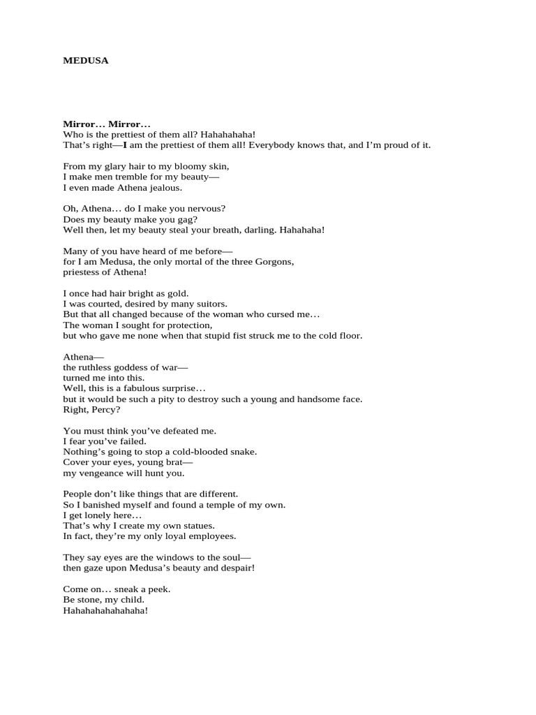 Medusa's Monologue: Beauty and Vengeance | PDF