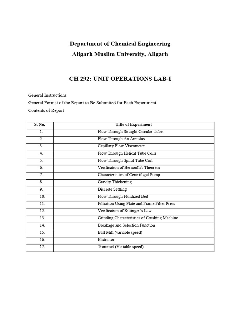 Unit Operations Lab I: Experiment Guide | PDF | Reynolds Number | Fluid ...
