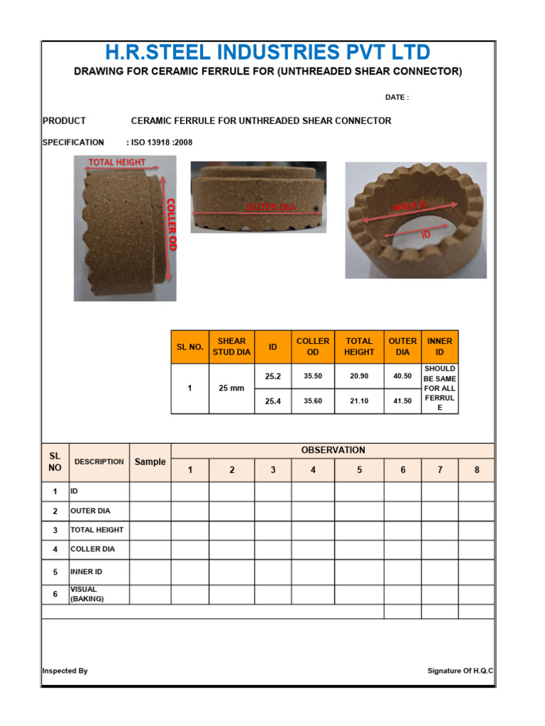 Ceramic Ferrule Drawing Specifications | PDF